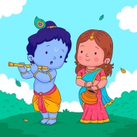 Adorable Bal Krishna and Radha Print wall art print | PrintPosters.in